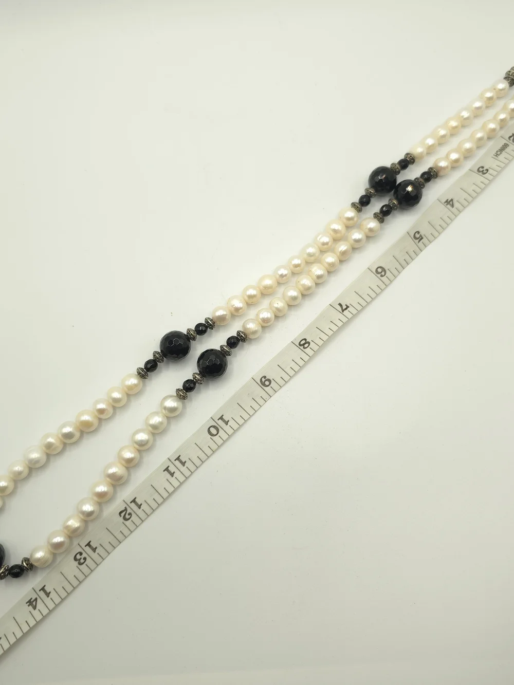 Freshwater Pearl Necklace w/Black Faceted Glass Beads Toggle Clasp 29